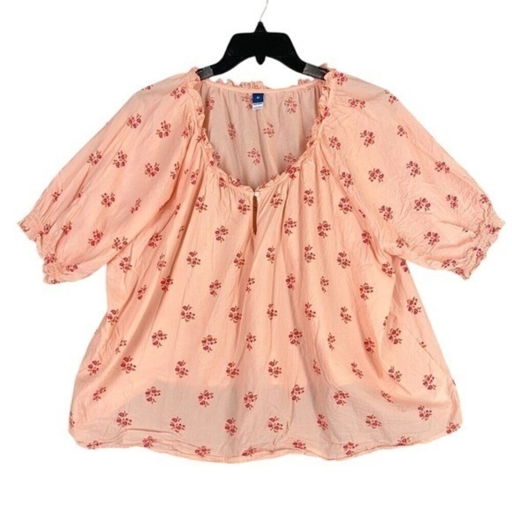 Old Navy Floral Woven Top Womens 2X Pink Ruffle Puff Sleeve Casual